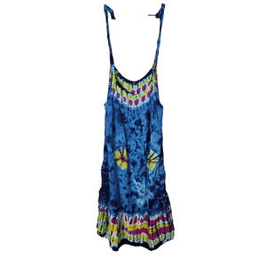 Global Village Blue Tie Dye Colorful Beach Summer Maxi Dress Womans Size Large
